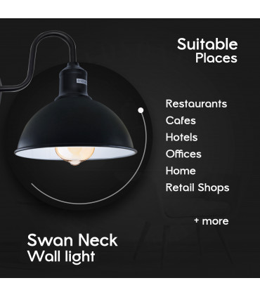 Wall Light Modern Industrial Swan Neck Metal Arm E27 Sconce Black inner white