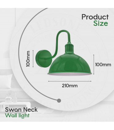 Wall Light Green Metal Modern Industrial Swan Neck E27 Sconce 10cm 21cm