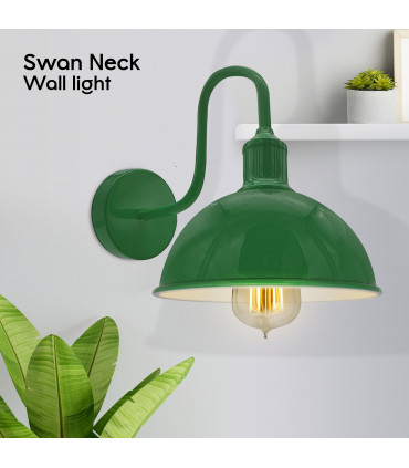 Wall Light Green Metal Modern Industrial Swan Neck E27 Sconce 10cm 21cm