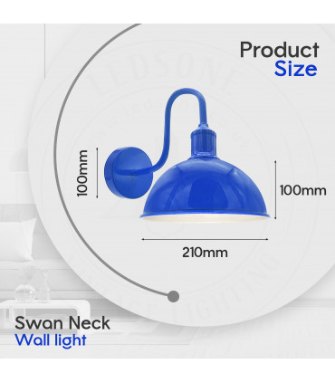 Wall Light Modern Industrial Swan Neck Metal Arm E27 Sconce Navy blue 10x21cm