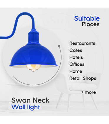 Wall Light Modern Industrial Swan Neck Metal Arm E27 Sconce Navy blue 10x21cm