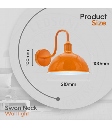 Wall Light Metal Orange Modern Industrial Swan Neck E27 Sconce 10cm x 21cm