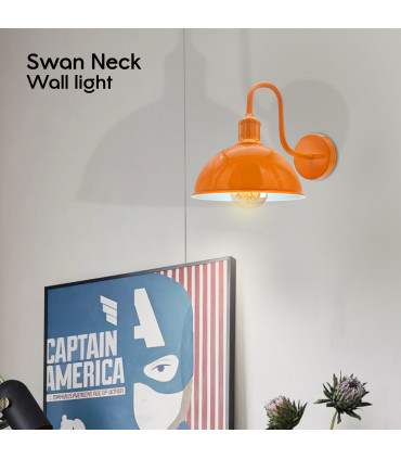 Wall Light Metal Orange Modern Industrial Swan Neck E27 Sconce 10cm x 21cm