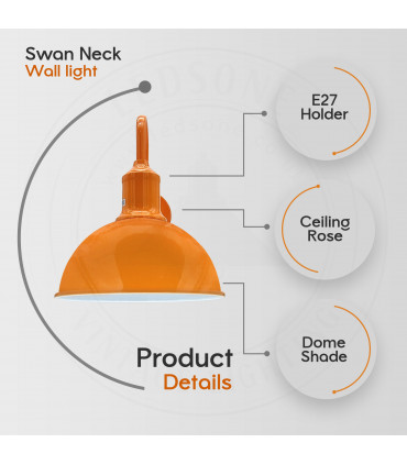 Wall Light Metal Orange Modern Industrial Swan Neck E27 Sconce 10cm x 21cm