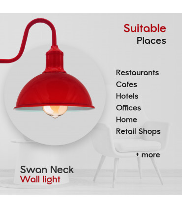 Wall Light Modern Industrial Swan Neck Metal Arm E27 Sconce Red 10cm H x 21cm W