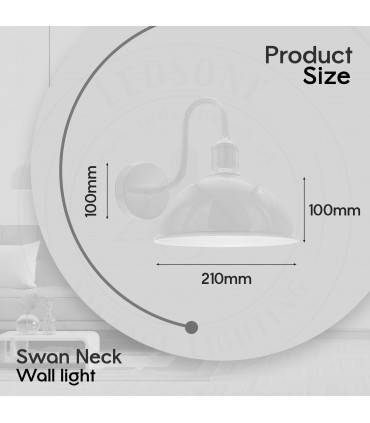 Wall Light Modern Industrial Swan Neck Metal Arm E27 Sconce White 21cm Metal
