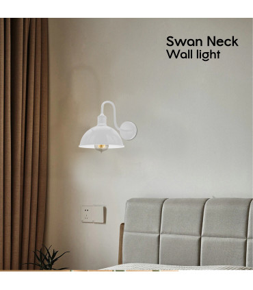 Wall Light Modern Industrial Swan Neck Metal Arm E27 Sconce White 21cm Metal