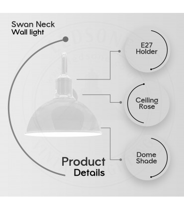 Wall Light Modern Industrial Swan Neck Metal Arm E27 Sconce White 21cm Metal
