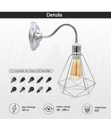 Wall light Metal Chrome with bulb Modern Industrial Wall Sconce Light Swan Neck