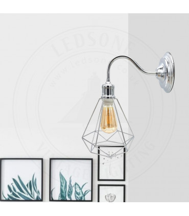 Wall Light Modern Industrial Chrome Metal E27 Holder Fitting Cage Design