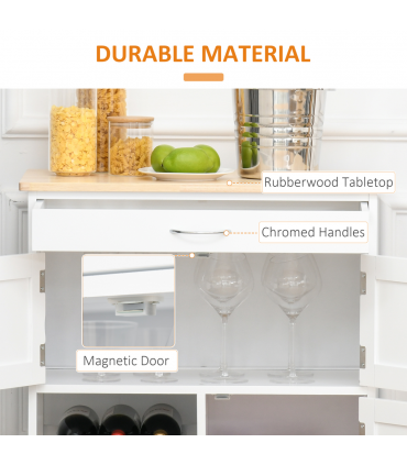 Modern Kitchen Trolley Rolling Island Storage Cart Drawer 9 Bottle Rack White