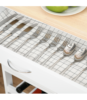 Modern Kitchen Trolley Rolling Island Storage Cart Drawer 9 Bottle Rack White