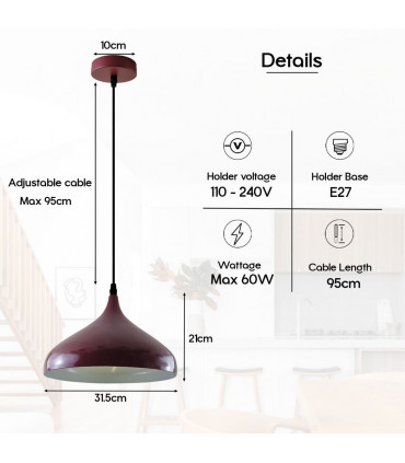 Pendant Light Modern Mosque Burgundy Hanging Ceiling Lamp 31x31x118 cm