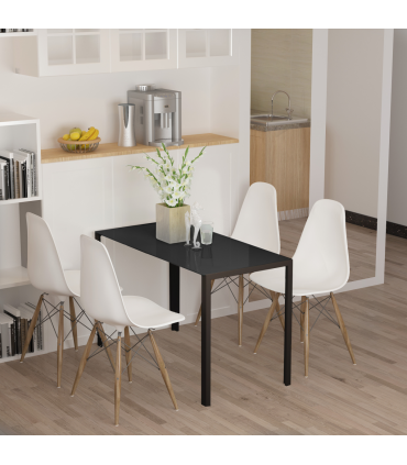 Modern Rectangular 4 Seater Dining Table with Tempered Glass Top