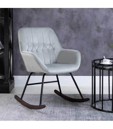 Modern Rocking Chair with Steel Frame Sponge Padding for Home Office Grey