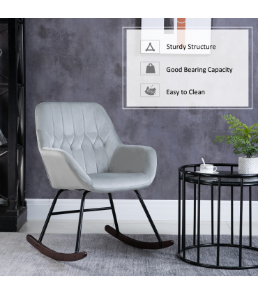 Modern Rocking Chair with Steel Frame Sponge Padding for Home Office Grey