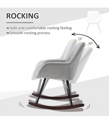 Modern Rocking Chair with Steel Frame Sponge Padding for Home Office Grey