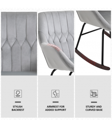 Modern Rocking Chair with Steel Frame Sponge Padding for Home Office Grey