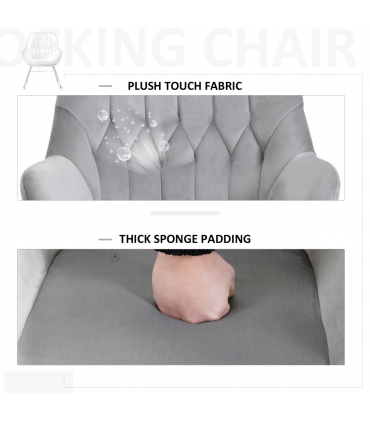 Modern Rocking Chair with Steel Frame Sponge Padding for Home Office Grey