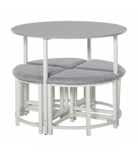 Modern Round Dining Table Set with 4 Upholstered Stools for Dining Room