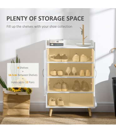 Modern Shoe Cabinet Storage Organizer w/ Doors and Shelves for Entryway