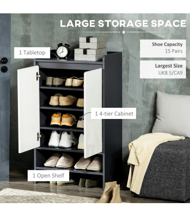 Modern Shoe Cupboard for Hallway with Open Compartment and Adjustable Shelves