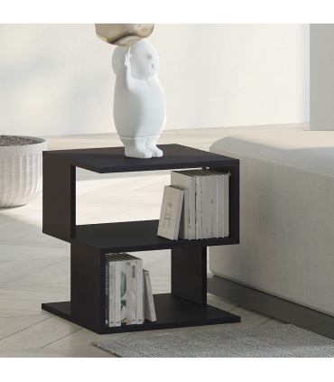 Modern Square 2 Tier Wood Coffee Side Table Storage Shelf Rack Black