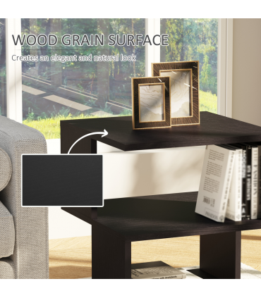 Modern Square 2 Tier Wood Coffee Side Table Storage Shelf Rack Black