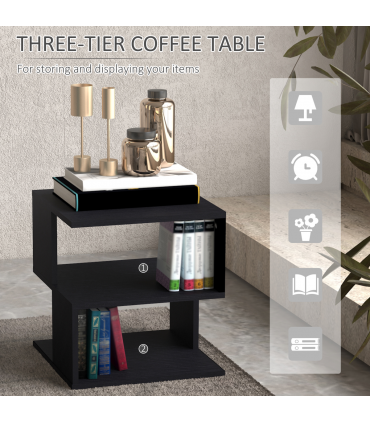 Modern Square 2 Tier Wood Coffee Side Table Storage Shelf Rack Black