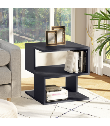 Modern Square 2 Tier Wood Coffee Side Table Storage Shelf Rack Black