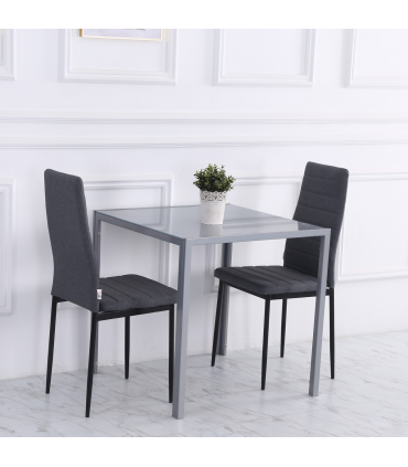 Modern Square Dining Table with Tempered Glass Top & Metal Legs