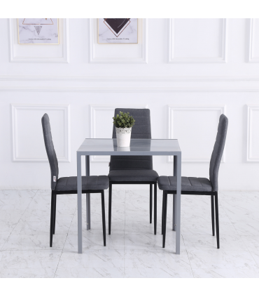 Modern Square Dining Table with Tempered Glass Top & Metal Legs