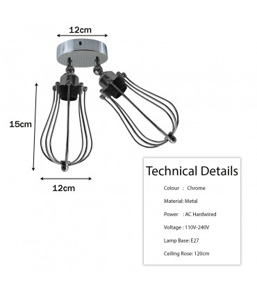 Ceiling Lamp Shade Pendant Light Chrome Metal 60W E27 Indoor IP20 CE RoHS