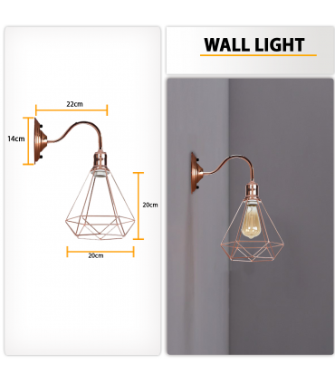 Wall light Modern Vintage Retro Industrial Rose Gold 34.00 x 32.00 x 20.00 cm