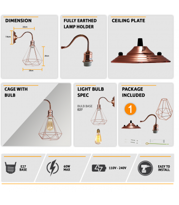 Wall light Modern Vintage Retro Industrial Rose Gold 34.00 x 32.00 x 20.00 cm
