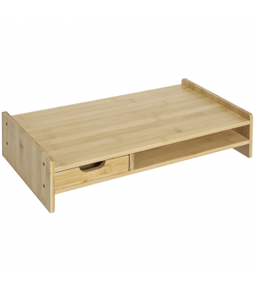 Monitor Riser Laptop PC Plinth Stand Desktop Organiser W/ Drawer Bamboo