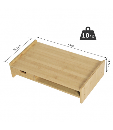 Monitor Riser Laptop PC Plinth Stand Desktop Organiser W/ Drawer Bamboo