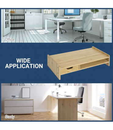 Monitor Riser Laptop PC Plinth Stand Desktop Organiser W/ Drawer Bamboo