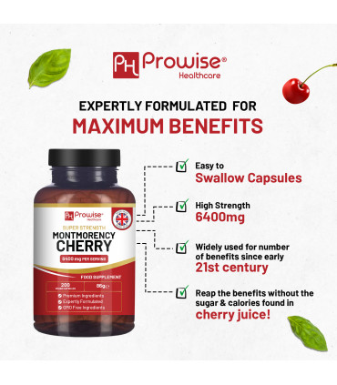 Montmorency Cherry 6400mg - 200 Tart Cherry Capsules - Natural Tart Cherry Extract Supplement for Men & Women