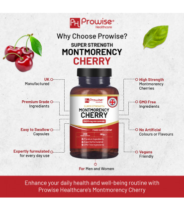 Montmorency Cherry 6400mg - 200 Tart Cherry Capsules - Natural Tart Cherry Extract Supplement for Men & Women