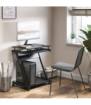 Movable Computer Desk with 4 Moving Wheels Sliding Keyboard Tray Black