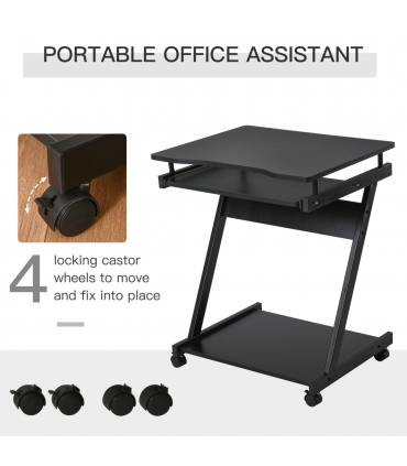 Movable Computer Desk with 4 Moving Wheels Sliding Keyboard Tray Black