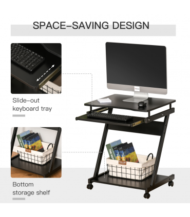 Movable Computer Desk with 4 Moving Wheels Sliding Keyboard Tray Black