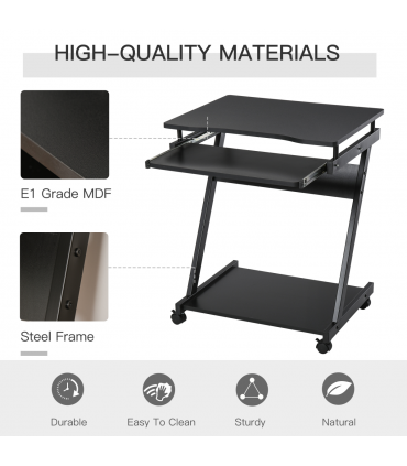 Movable Computer Desk with 4 Moving Wheels Sliding Keyboard Tray Black