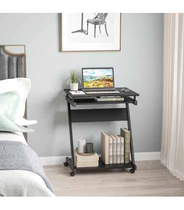 Movable Computer Desk with 4 Moving Wheels Sliding Keyboard Tray Black