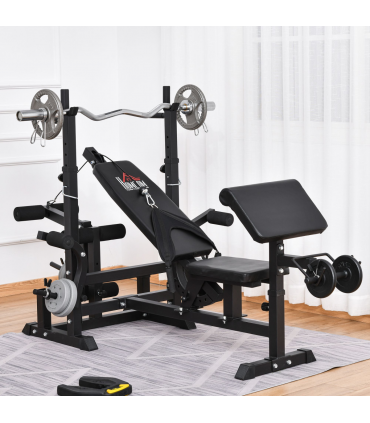 Multi-Exercise Full-Body Weight Bench with Bench Press & Leg Extension HOMCOM