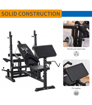 Multi-Exercise Full-Body Weight Bench with Bench Press & Leg Extension HOMCOM