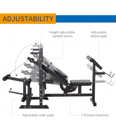 Multi-Exercise Full-Body Weight Bench with Bench Press & Leg Extension HOMCOM