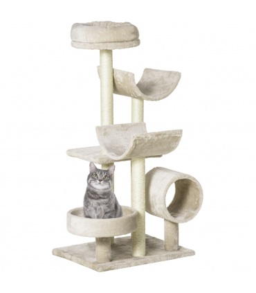 Multi-Level Large Cat Tree Scratching Post Perch Play Center Tunnel Beige