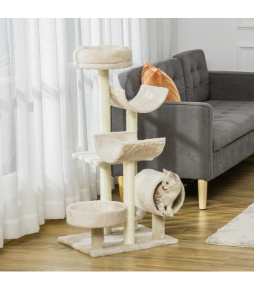 Multi-Level Large Cat Tree Scratching Post Perch Play Center Tunnel Beige